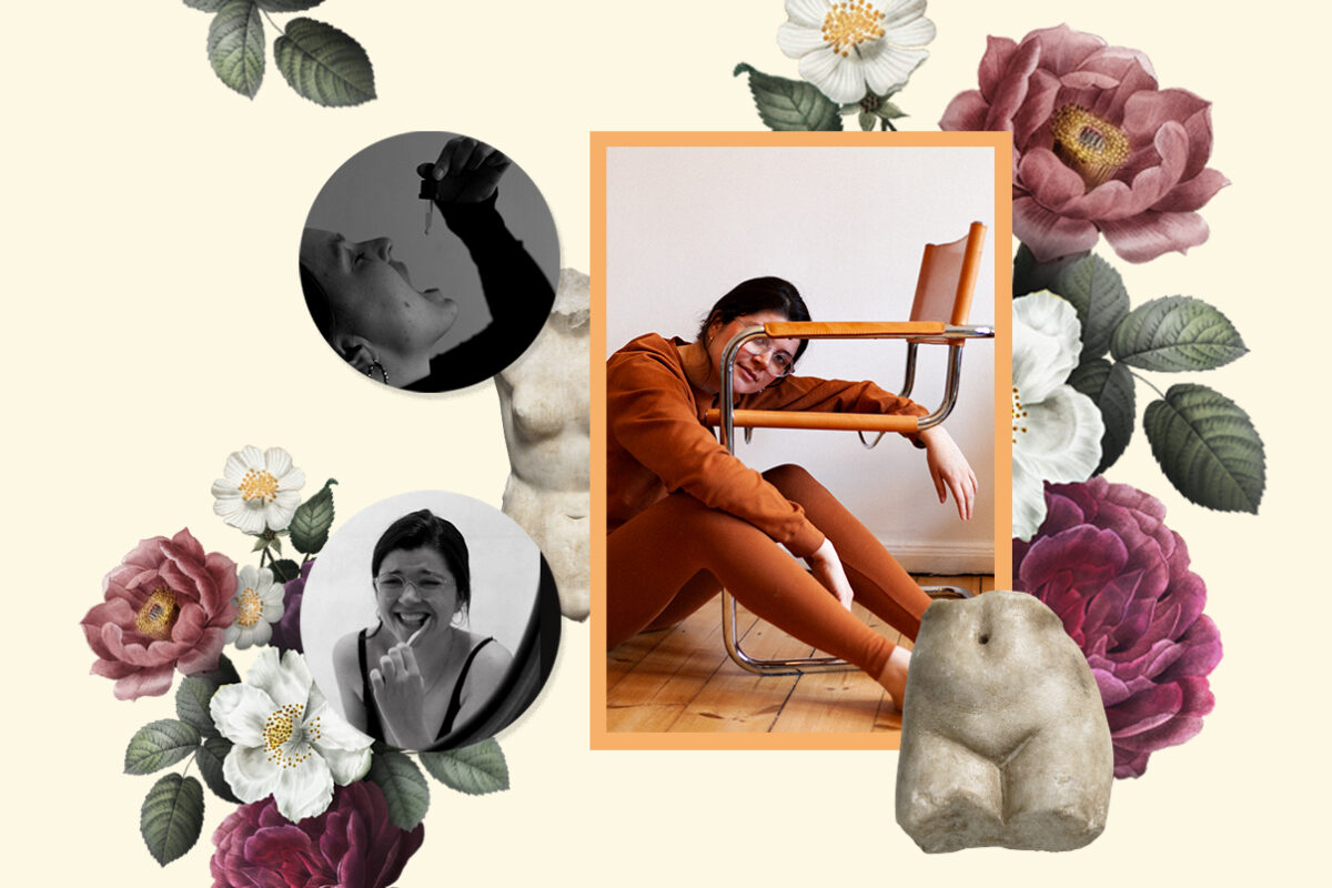 Collage zum Thema Selfcare mit Blumen und drei Fotos