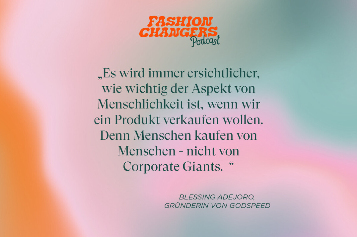 Farbverlauf mit Zitat von Blessing Adejoro zu Personal Branding in der Modebranche im Fashion Changers Podcast