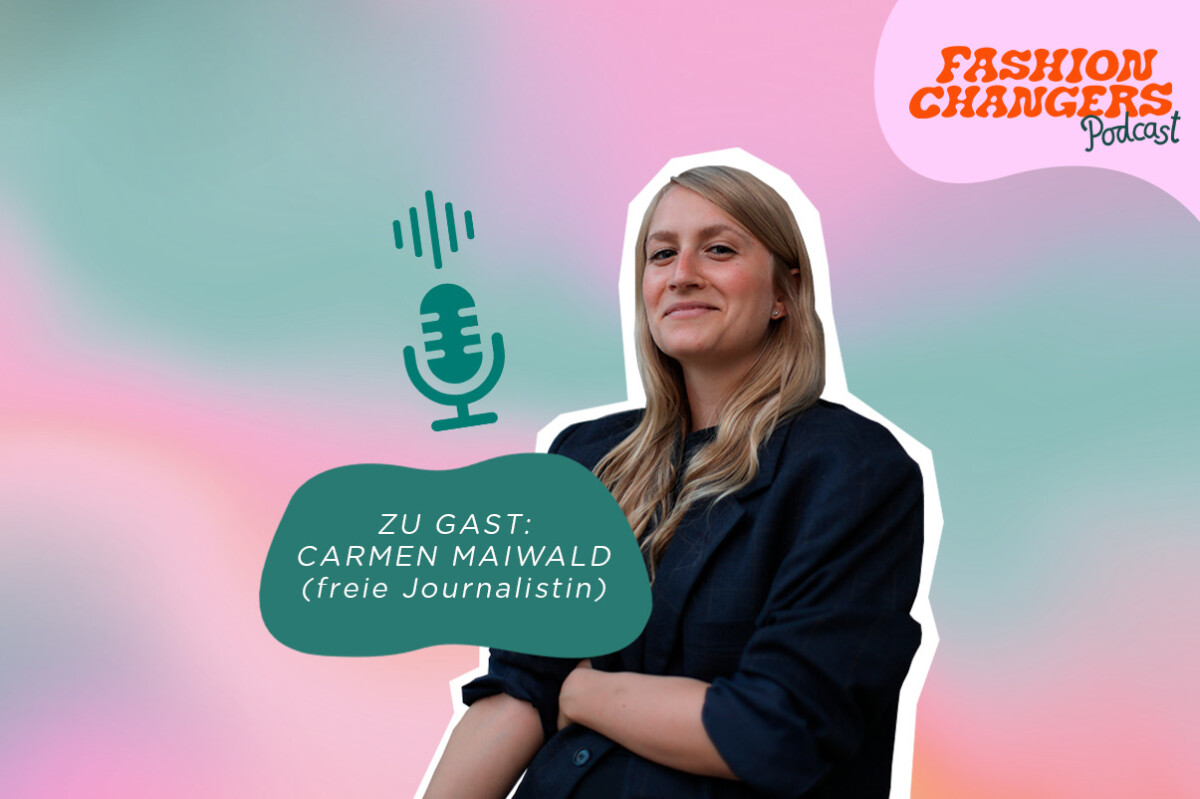Farbverlauf im Hintergrund, Foto von Journalistin Carmen Maiwald, Gast in der Podcastfolge zu Greenwashing
